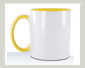 Fotodruckbecher mit gelben Henkel